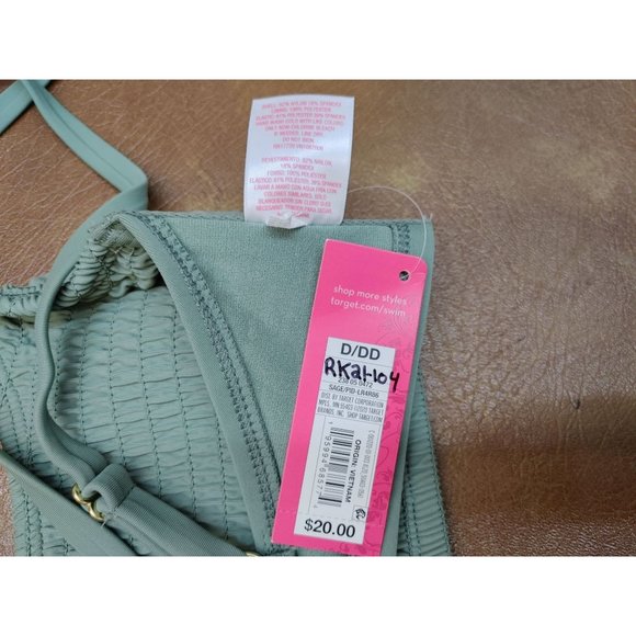 Junior's Smocked Bralette Bikini Top - Xhilaration Sage Green Size D/DD - Picture 5 of 5